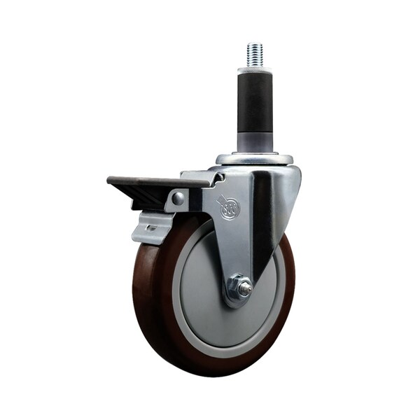 5'' Maroon Poly Swivel 1-1/8'' Expanding Stem Caster with Brake